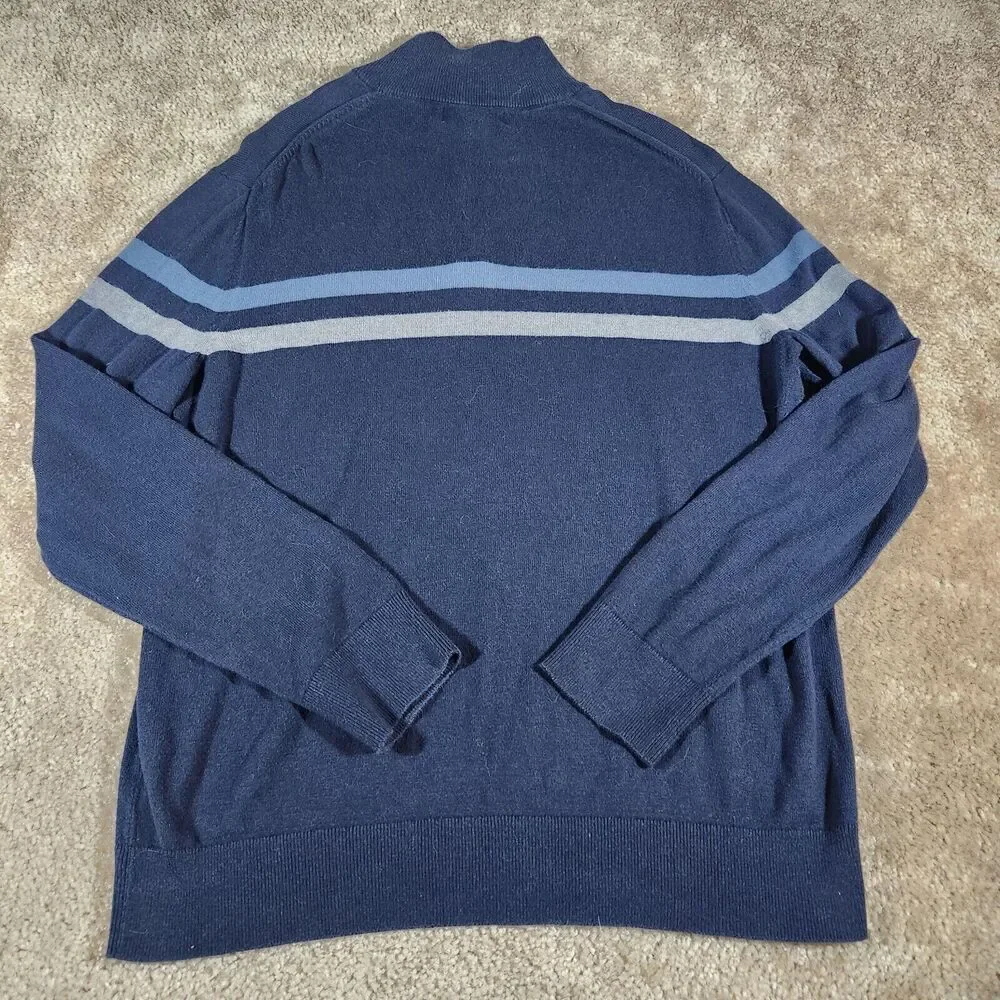 Banana Republic Sweater Mens Large Blue Gray 1/4 Zip Silk Cashmere Wool #472